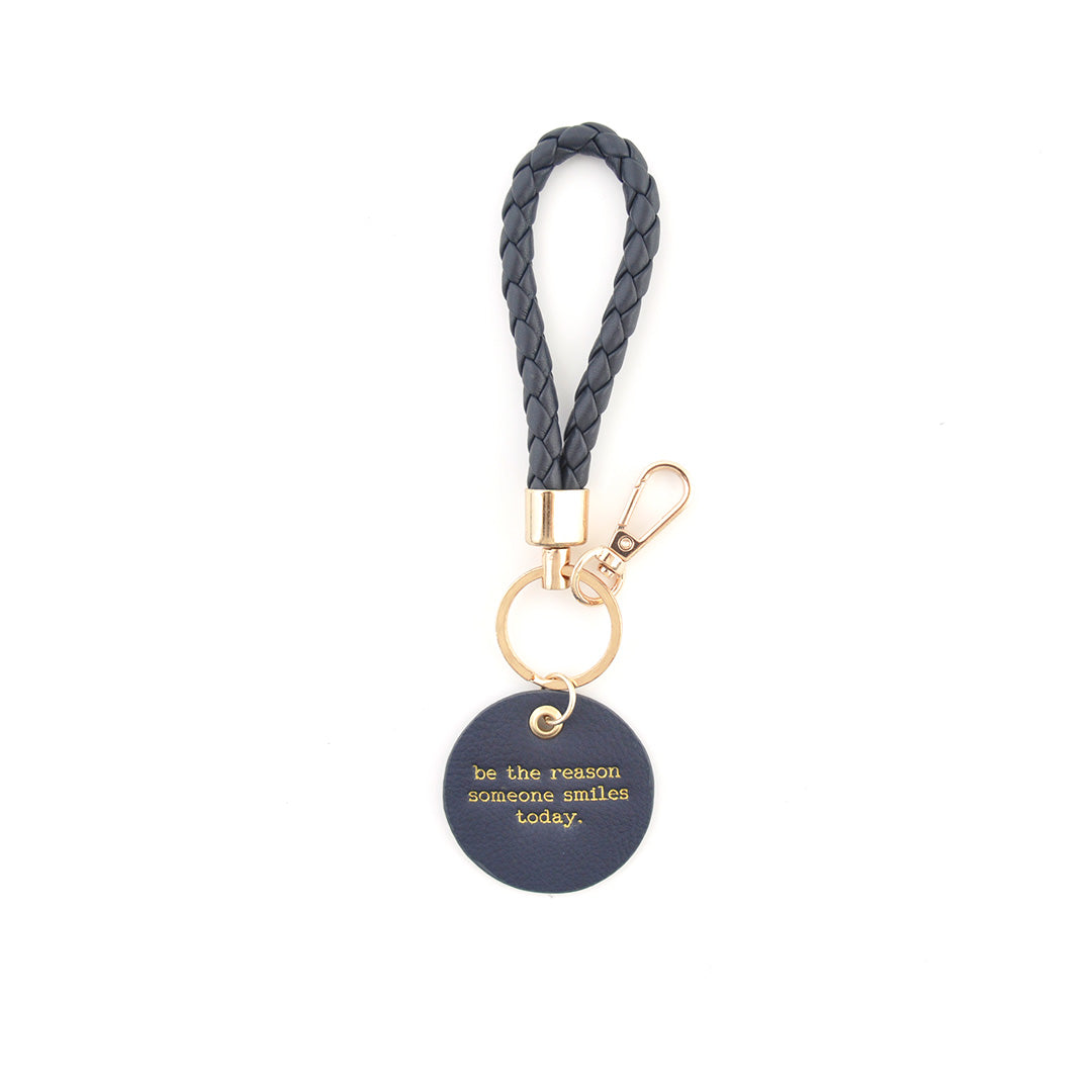 Faux Leather Woven Key Ring - Navy