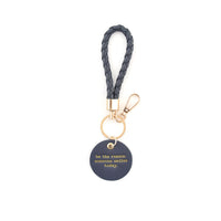 Faux Leather Woven Key Ring - Navy