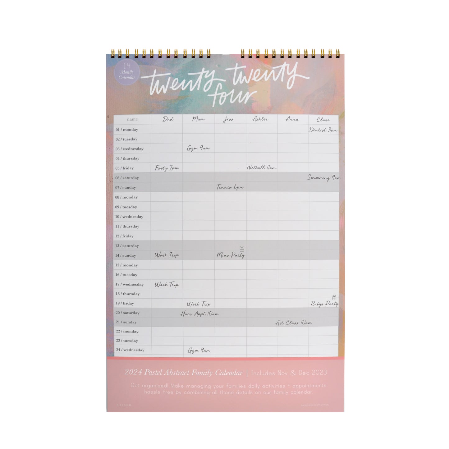 2024 Family Calendar - Pastel Abstract