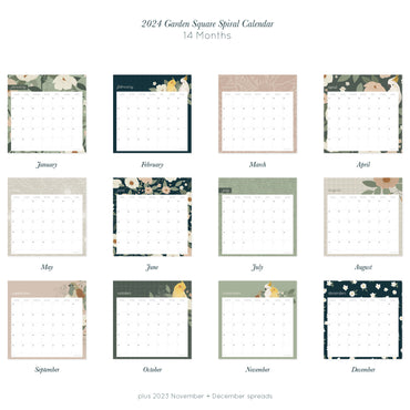 2024 Square Spiral Calendar - Garden
