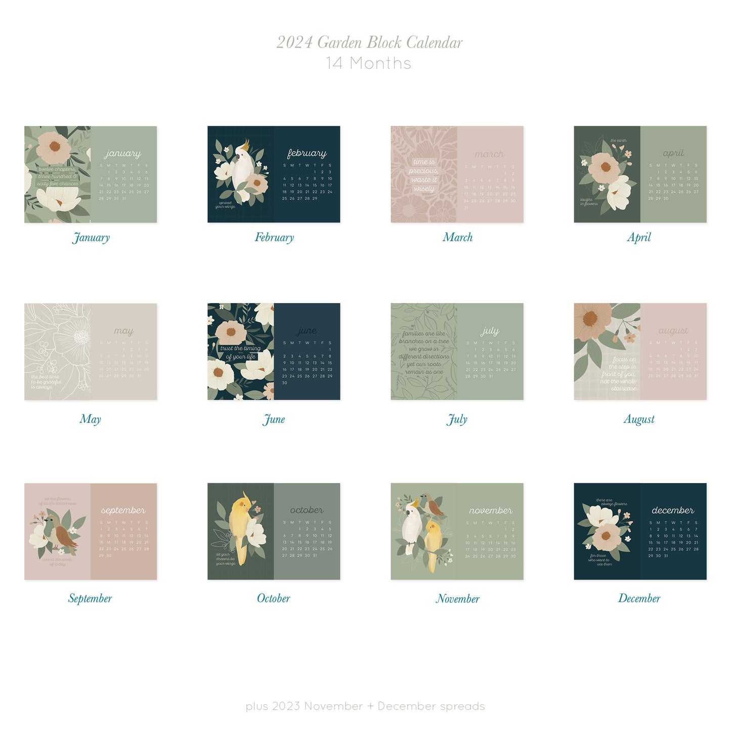 2024 Block Calendar - Garden