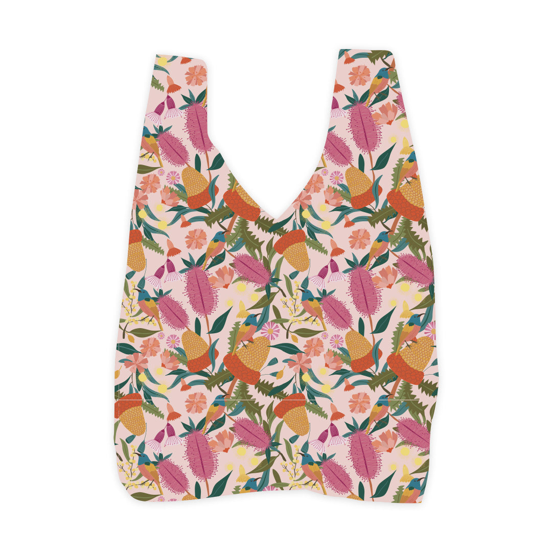 Reusable Large Tote Bag - GARDEN BLOOM PINK
