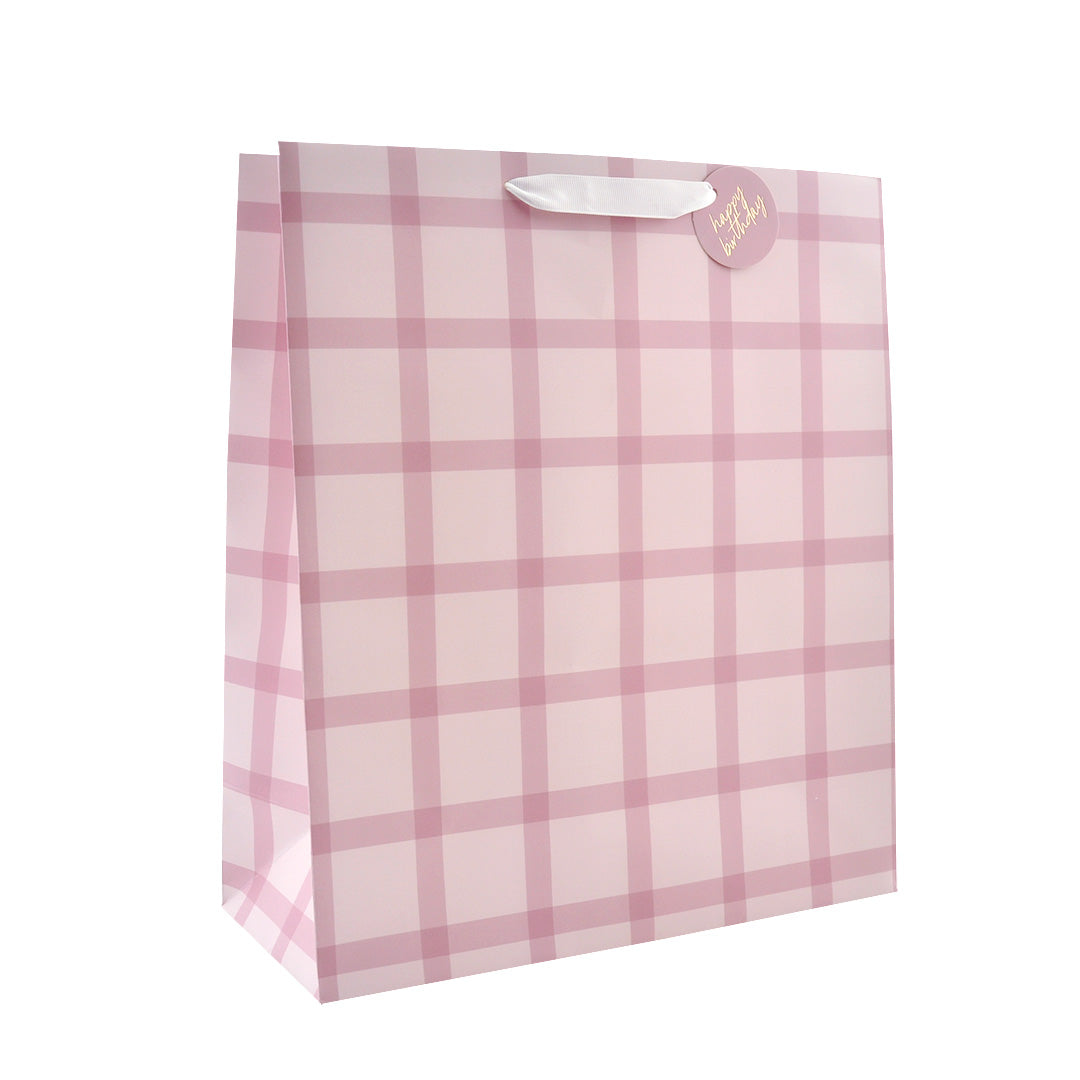 X-Lge Gift Bag - Pink Check
