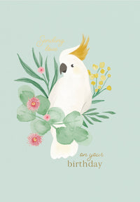 Greeting Card Botanical Blooms - BIRTHDAY COCKATOO