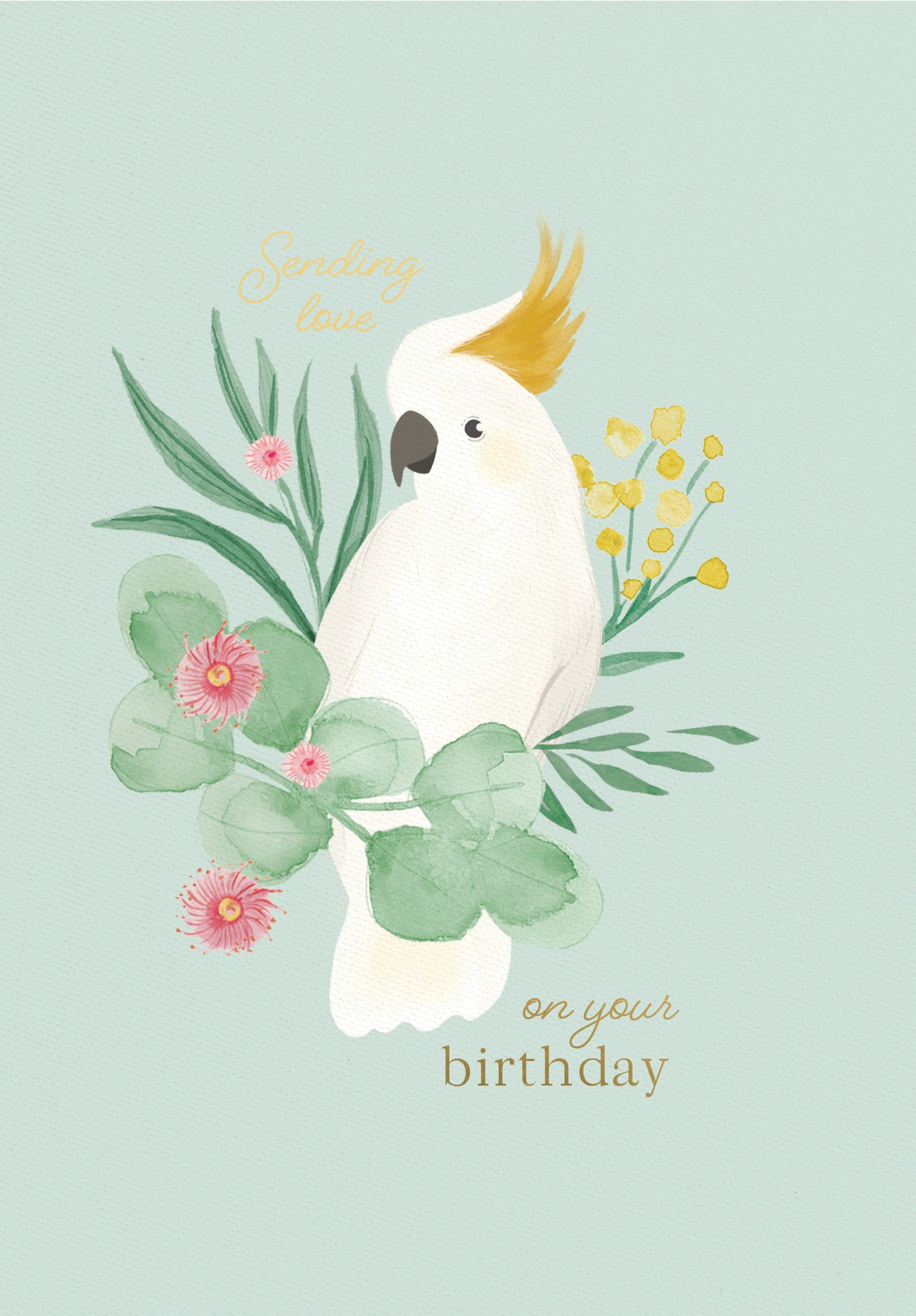 Greeting Card Botanical Blooms - Birthday Cockatoo
