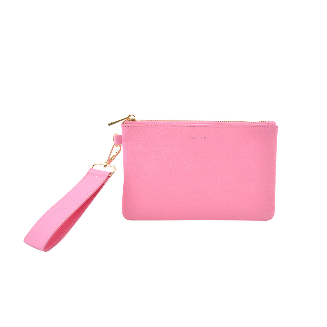 Faux Leather Clutch with Strap - Berry