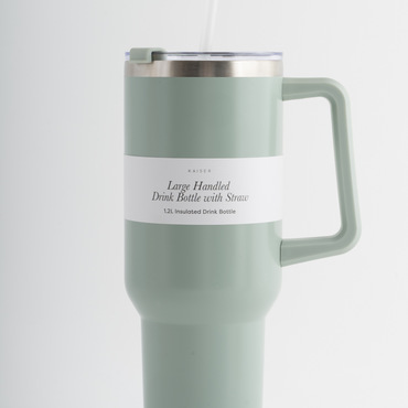House Series Large Handled Drink Bottle with Straw 1.2lt - SAGE