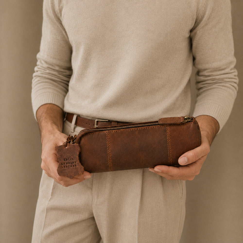 K&Co. Genuine Leather Cylinder Bag - COGNAC