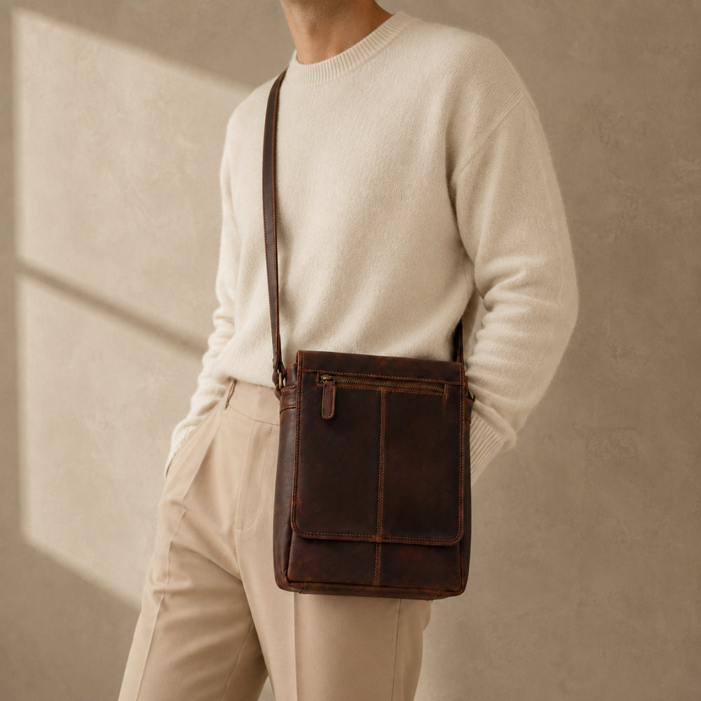 K&Co. Genuine Leather Messenger Bag - COGNAC
