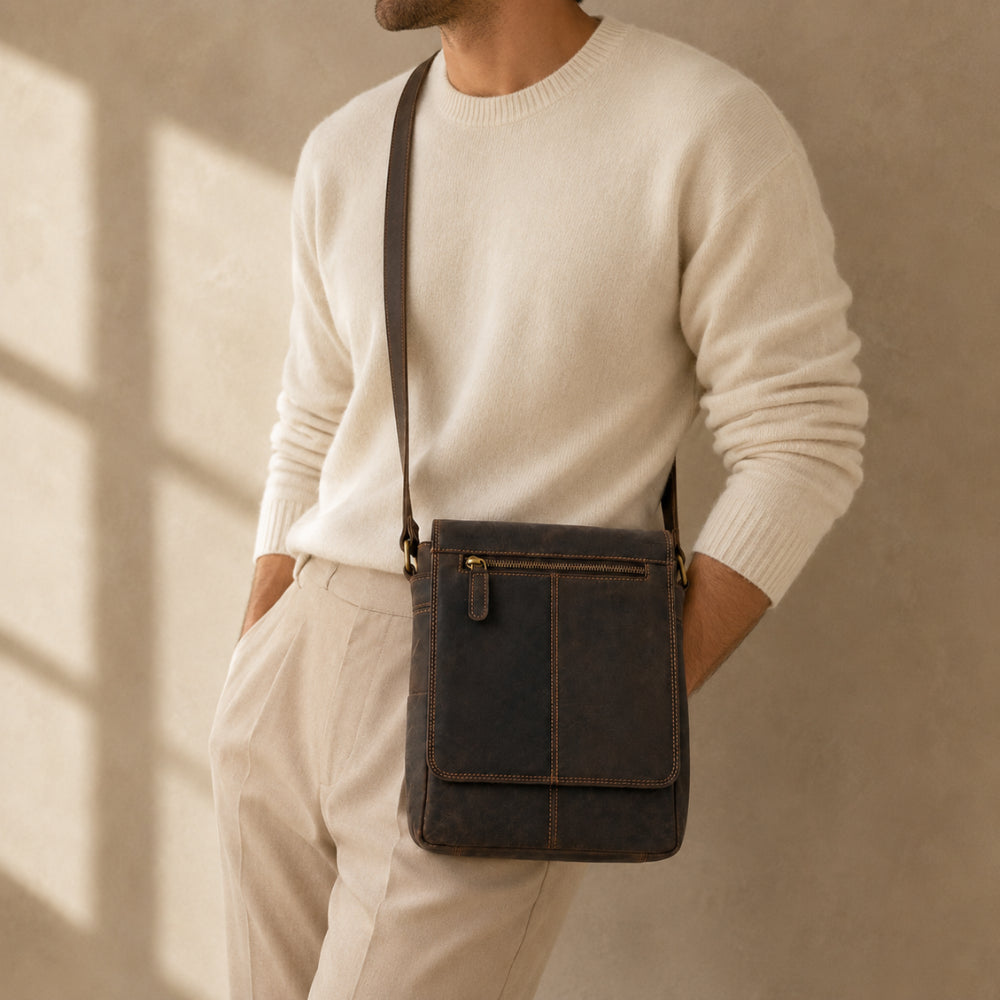 K&Co. Genuine Leather Messenger Bag - ESPRESSO