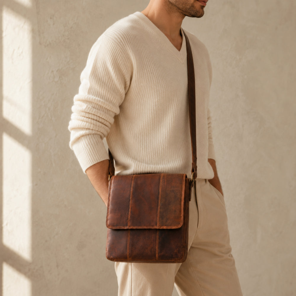 K&Co. Genuine Leather Small Satchel Bag - COGNAC