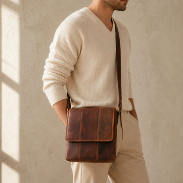K&Co. Genuine Leather Small Satchel Bag - COGNAC