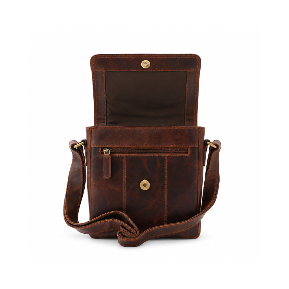 K&Co. Genuine Leather Small Satchel Bag - COGNAC