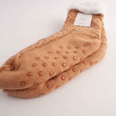Kaiser Slipper Socks - CARAMEL CABLE