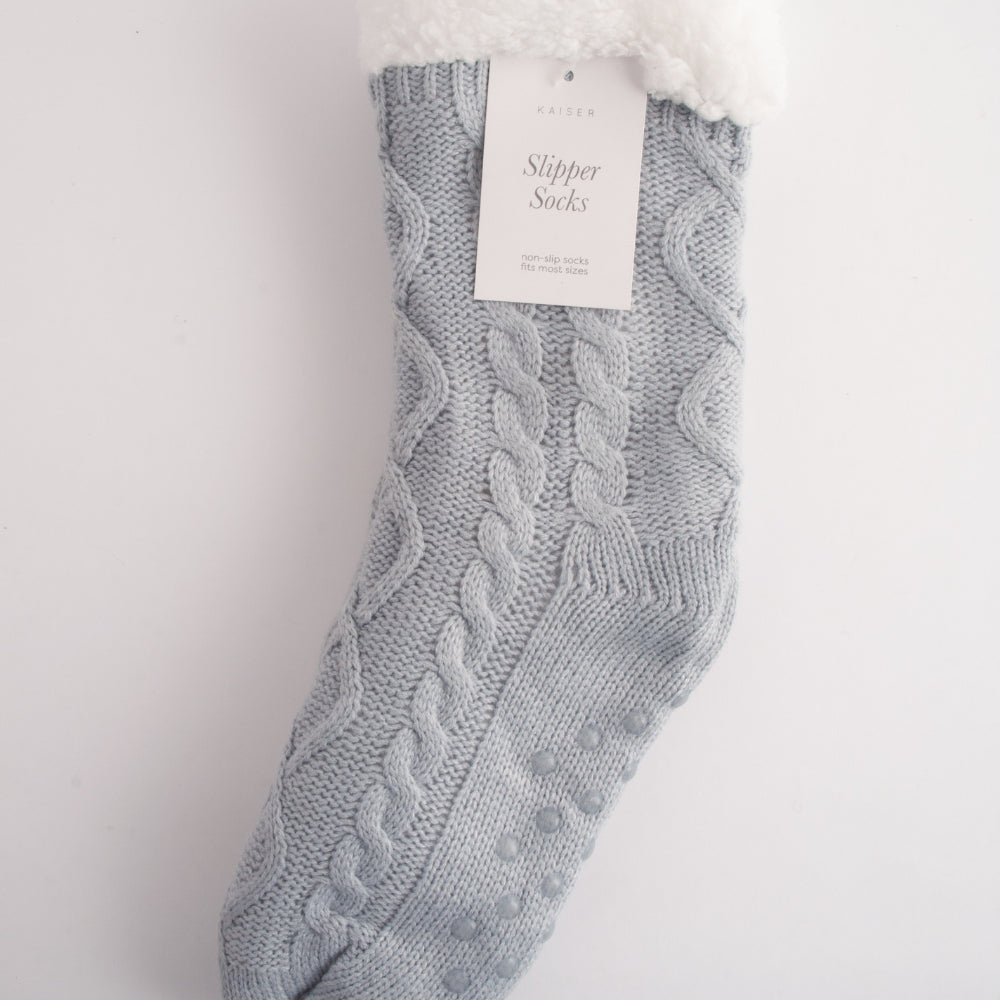 Kaiser Slipper Socks - DUCK EGG CABLE
