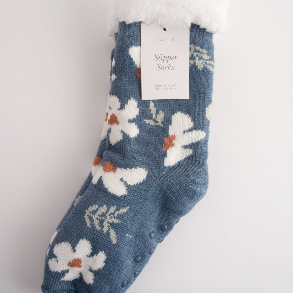 Kaiser Slipper Socks - NAVY FLOWER
