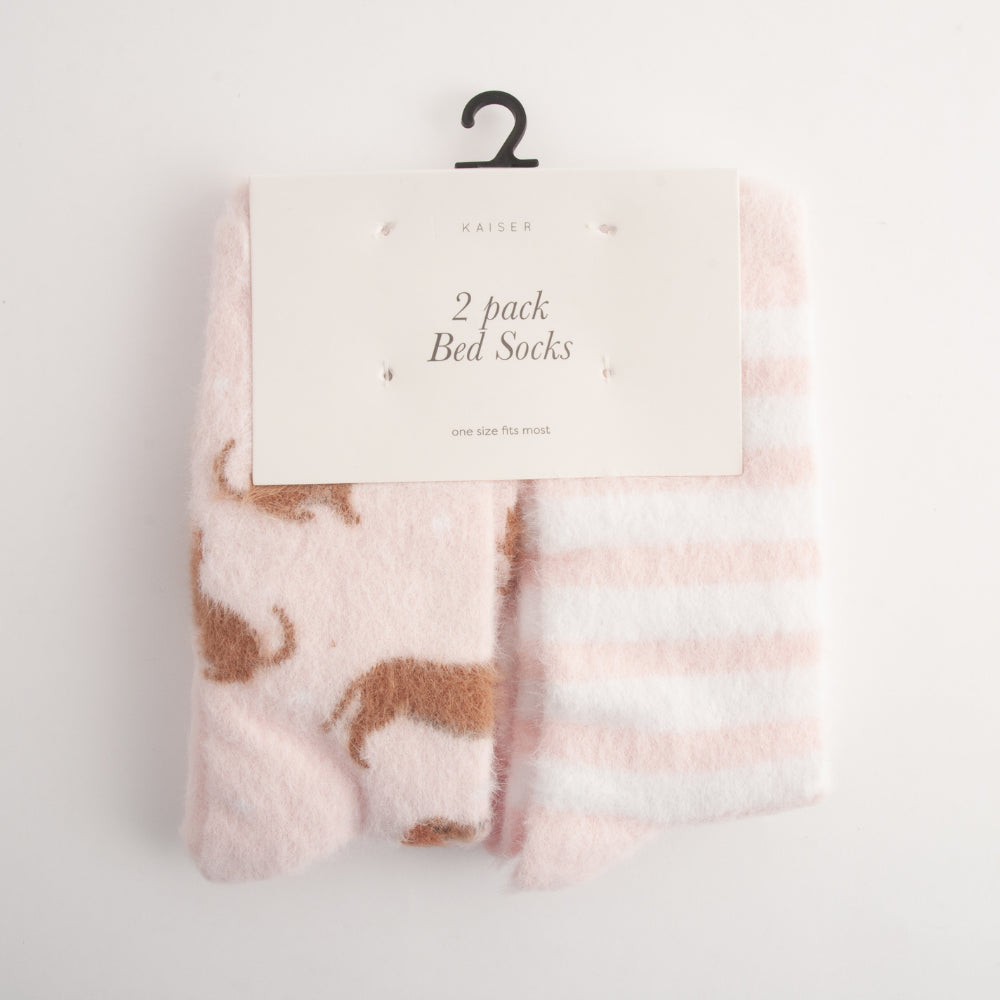 Kaiser 2pk Bed Socks  - PINK DOG