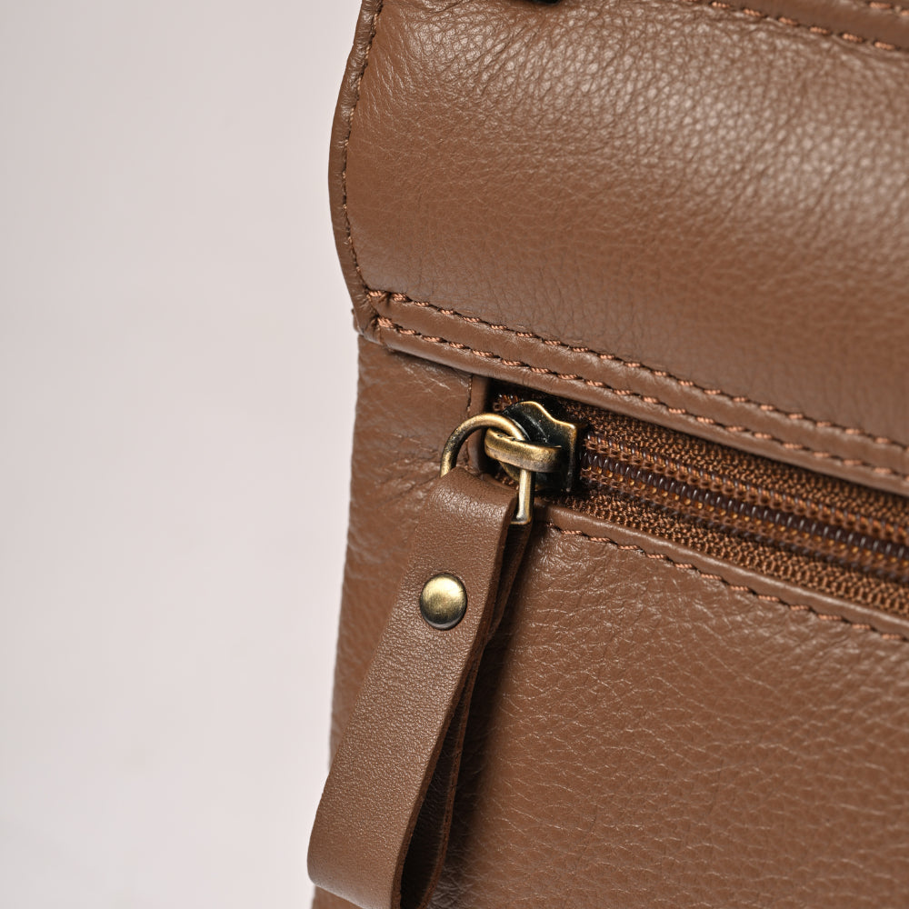 Pamper Leather Side Bag - CARAMEL