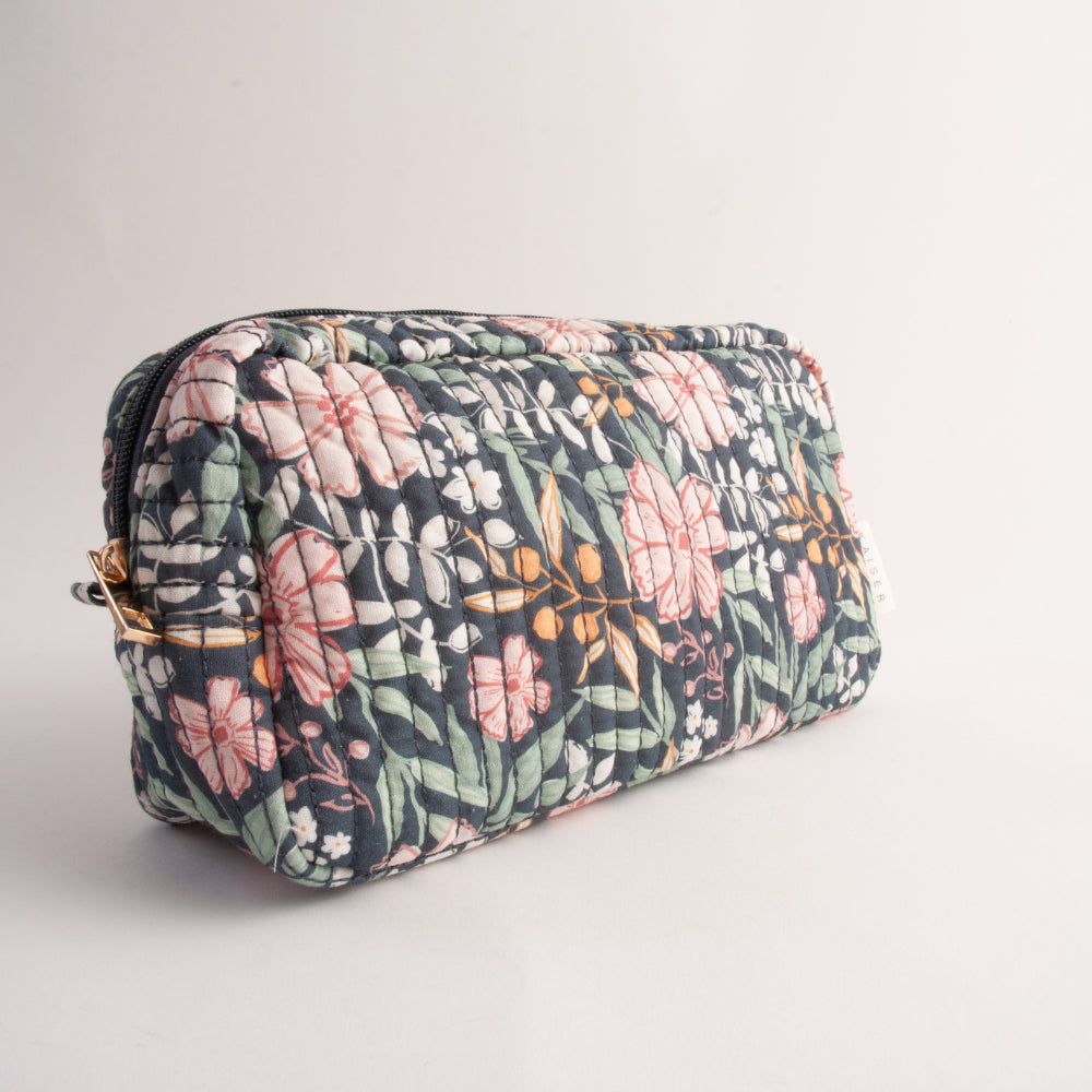 Quilted Accessories Bag - NAVY BLOOM