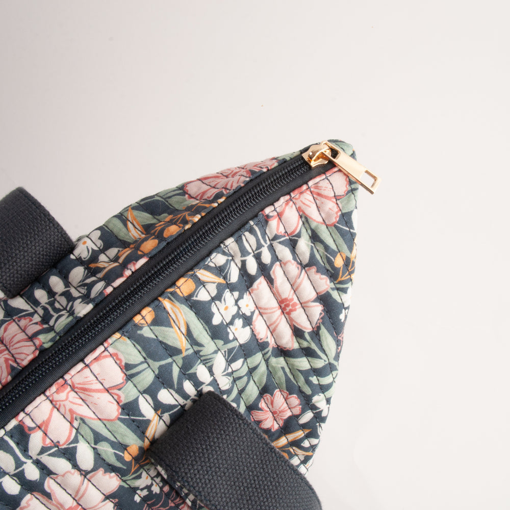 Quilted Tote Handbag - NAVY BLOOM