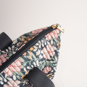 Quilted Tote Handbag - NAVY BLOOM