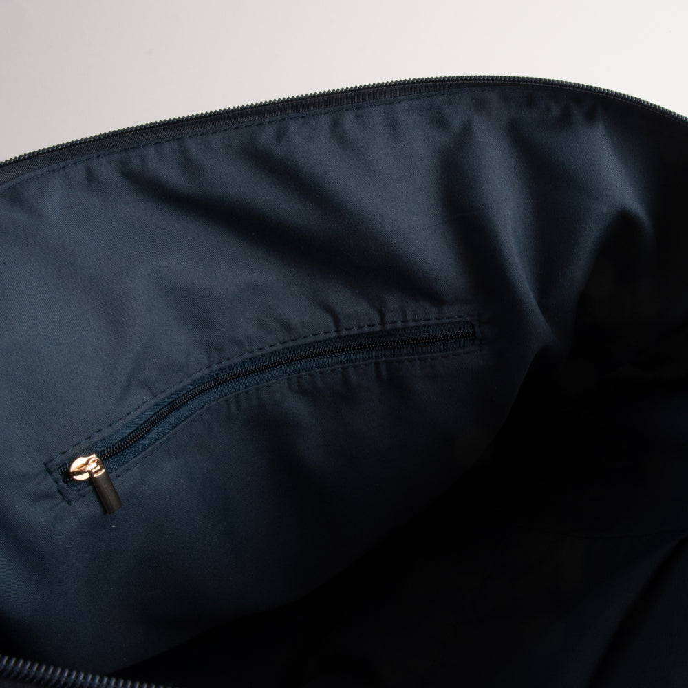 Quilted Tote Handbag - NAVY BLOOM