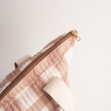 Quilted Tote Handbag - CAMEL GINGHAM