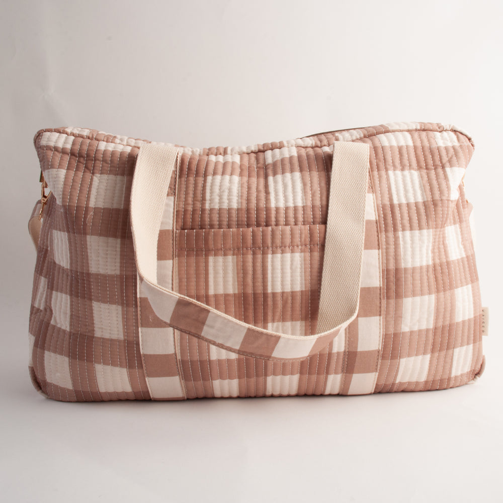 Quilted Overnight Bag - CAMEL GINGHAM