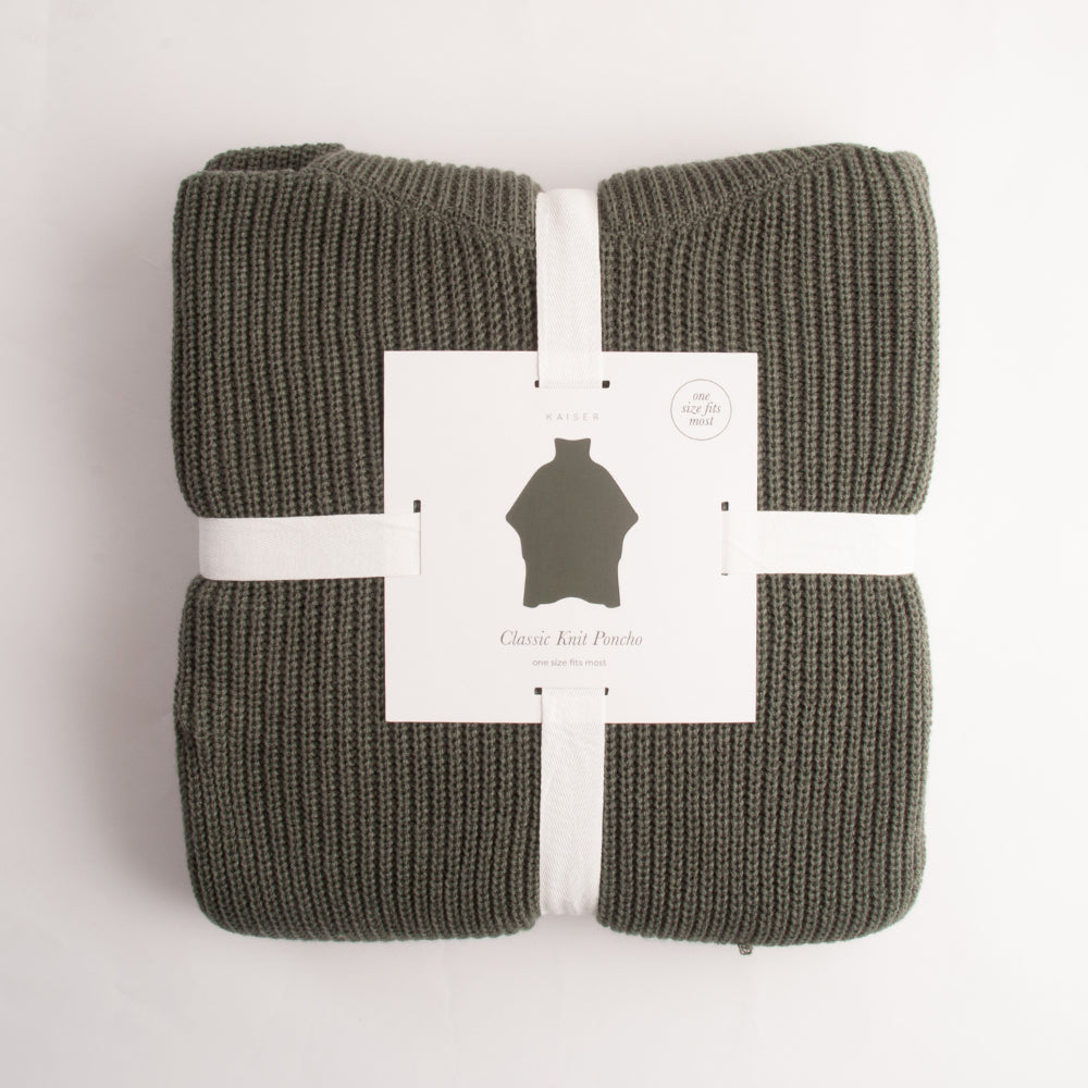 Classic Knit Poncho - FOREST GREEN