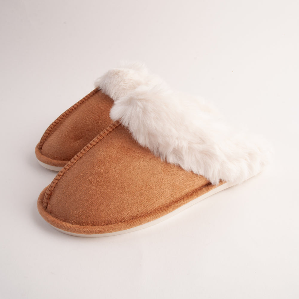 Closed Toe Fluffy slipper - TAN