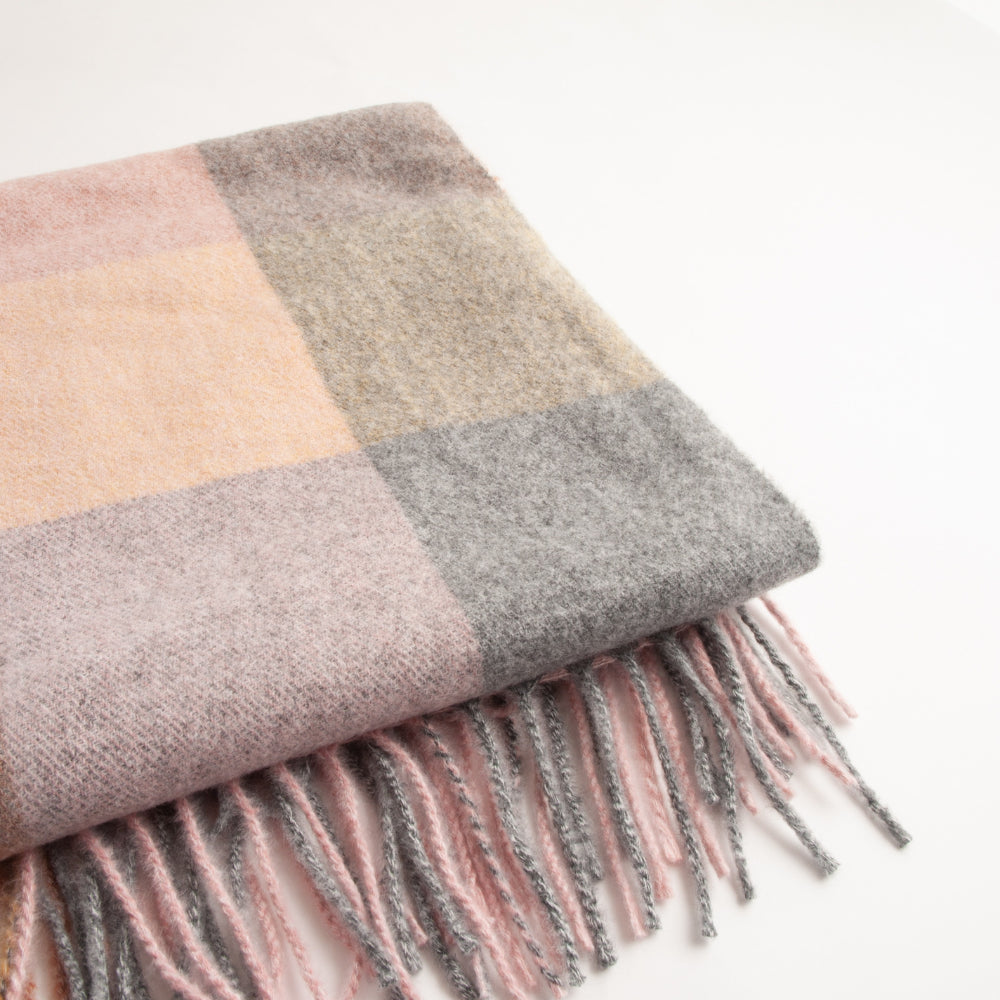 Winter Checked Scarf  - PINK/GREY