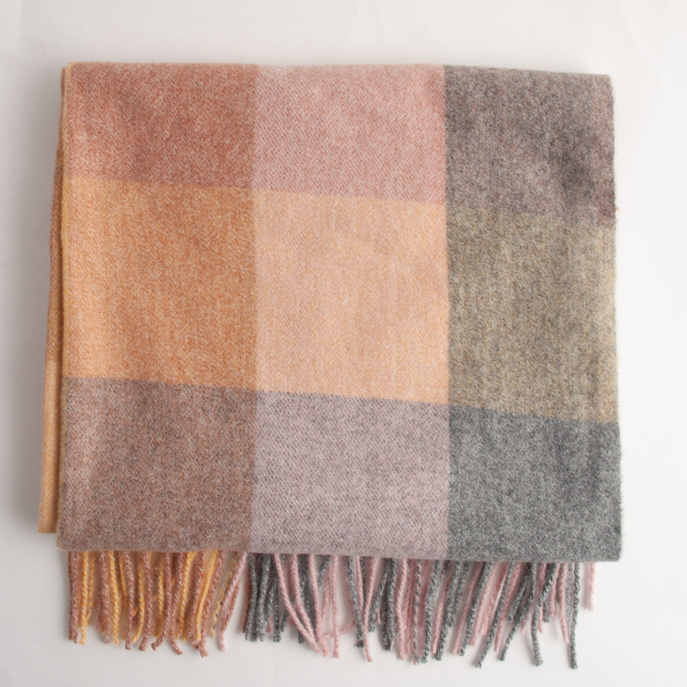Winter Checked Scarf  - PINK/GREY