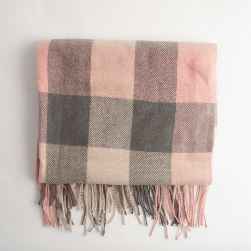 Winter Checked Scarf  - GREY/CREAM/PINK