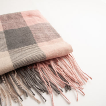 Winter Checked Scarf  - GREY/CREAM/PINK