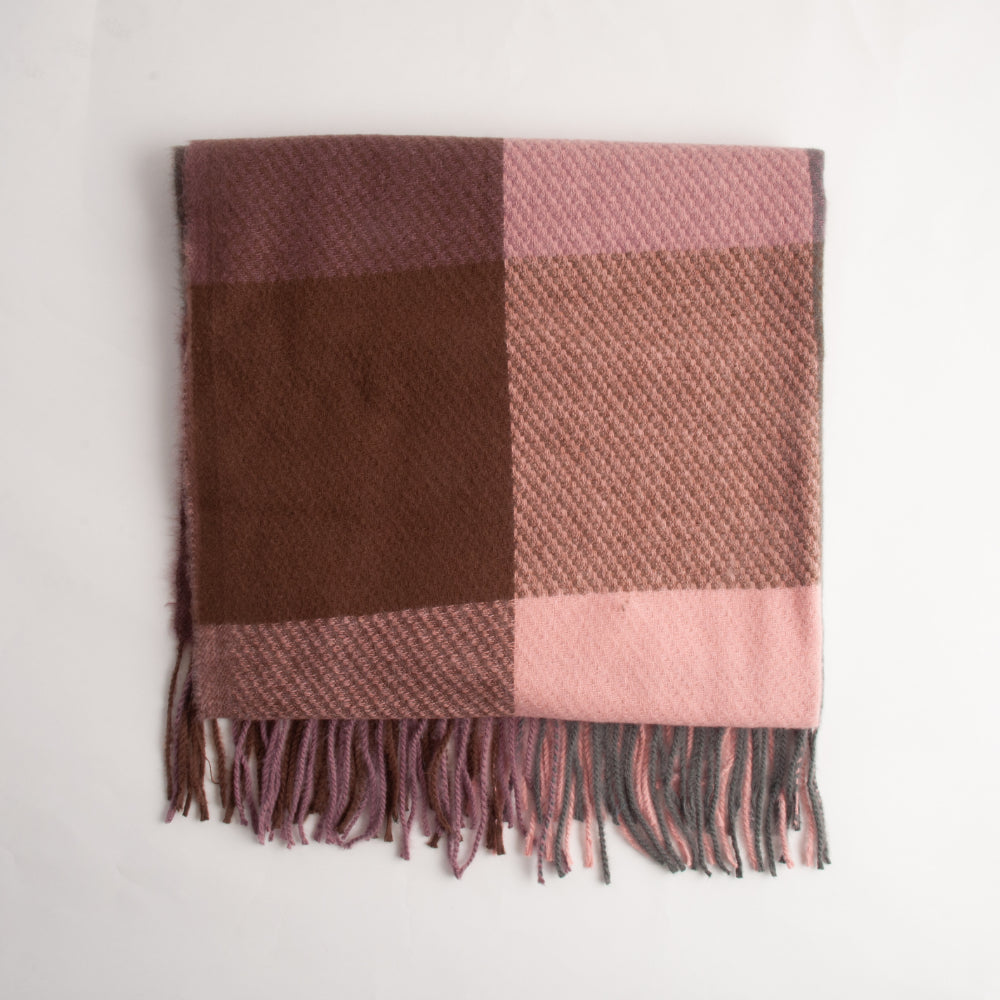 Winter Checked Scarf  - BROWN/PINK