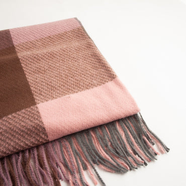 Winter Checked Scarf  - BROWN/PINK