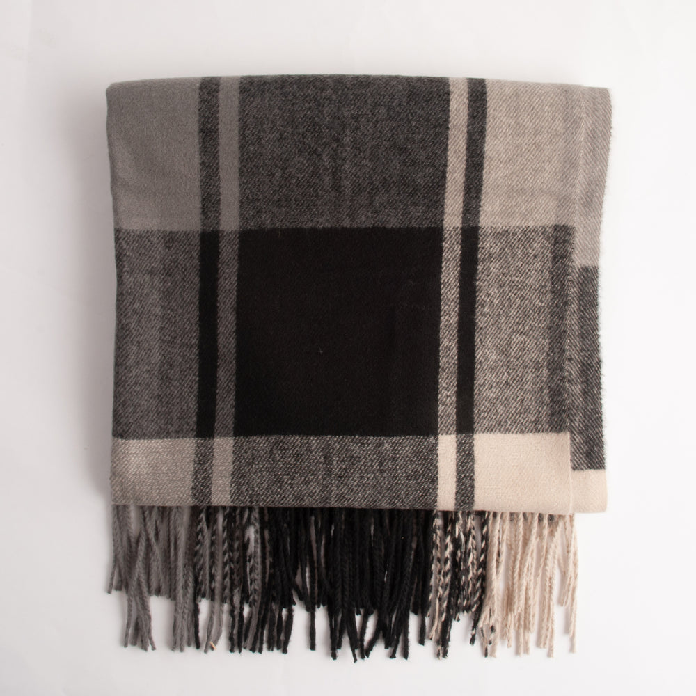 Winter Checked Scarf  - BLACK/GREY/CREAM