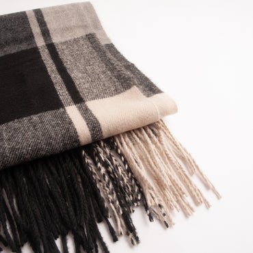 Winter Checked Scarf  - BLACK/GREY/CREAM