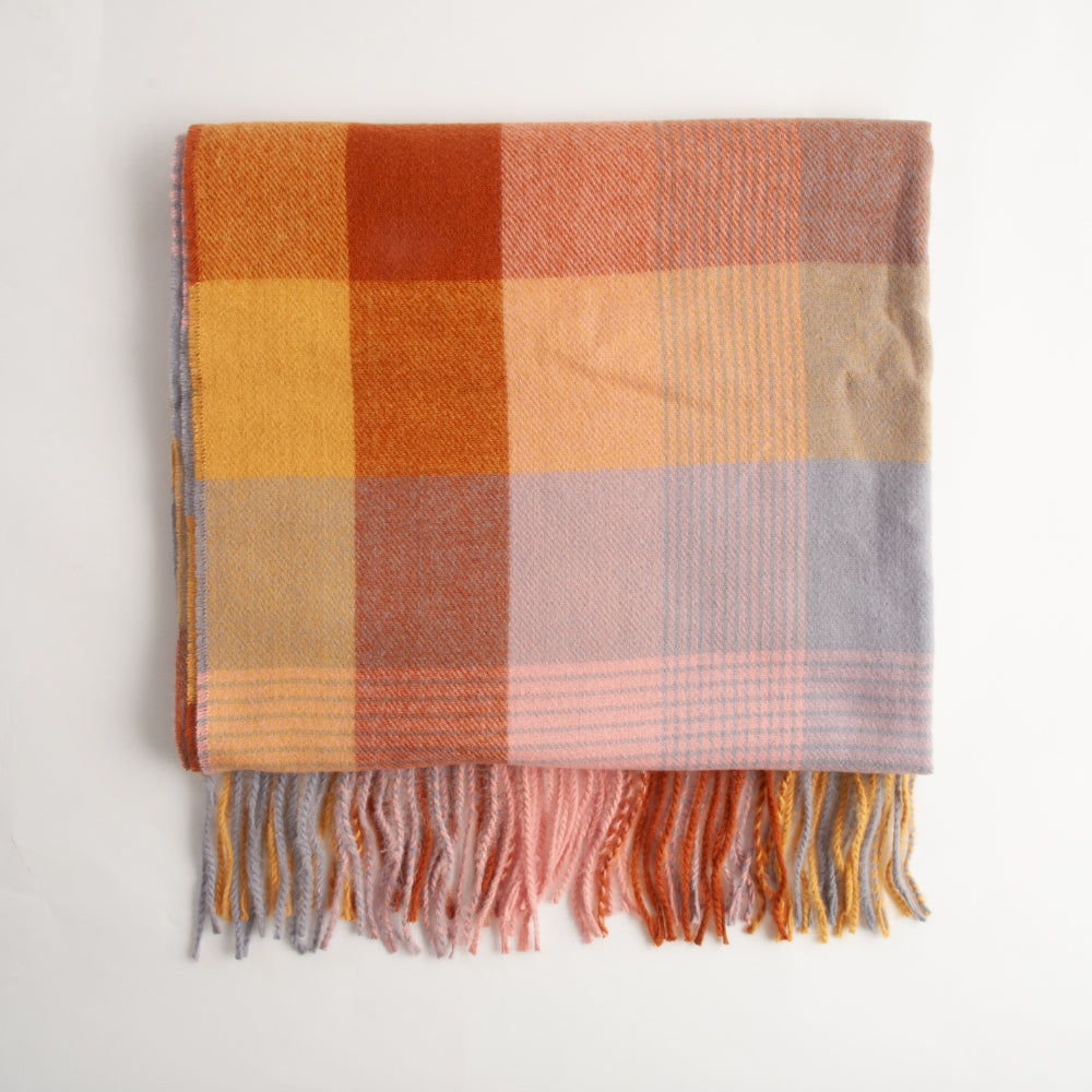 Winter Checked Scarf  - RUST/MUSTARD/PINK