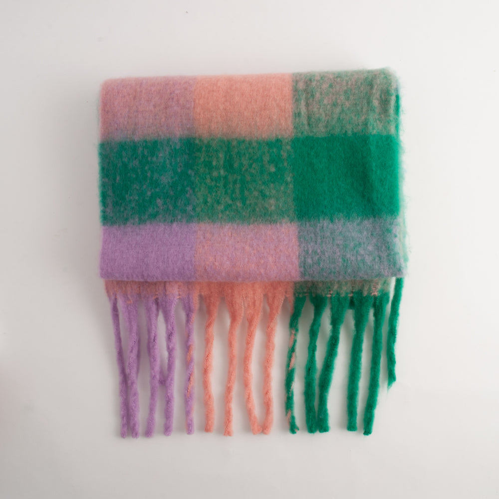Chunky Scarf  - GREEN/ LILAC CHECK