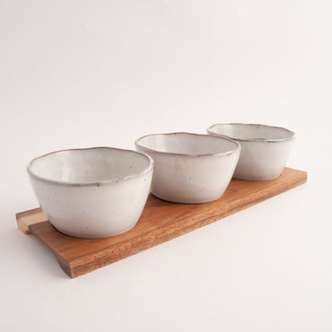 K&Co Ecru Home 3 Bowl Serve Tray