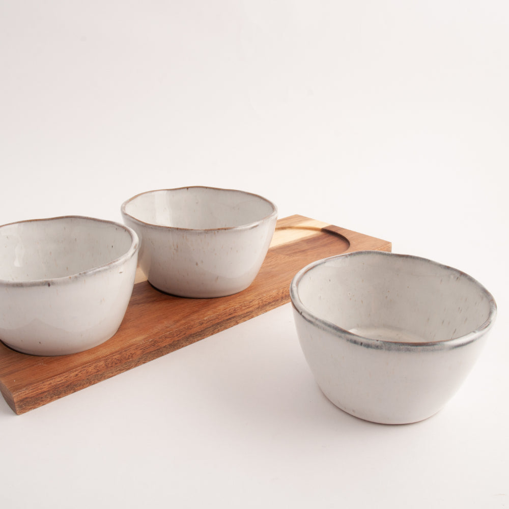 K&Co Ecru Home 3 Bowl Serve Tray