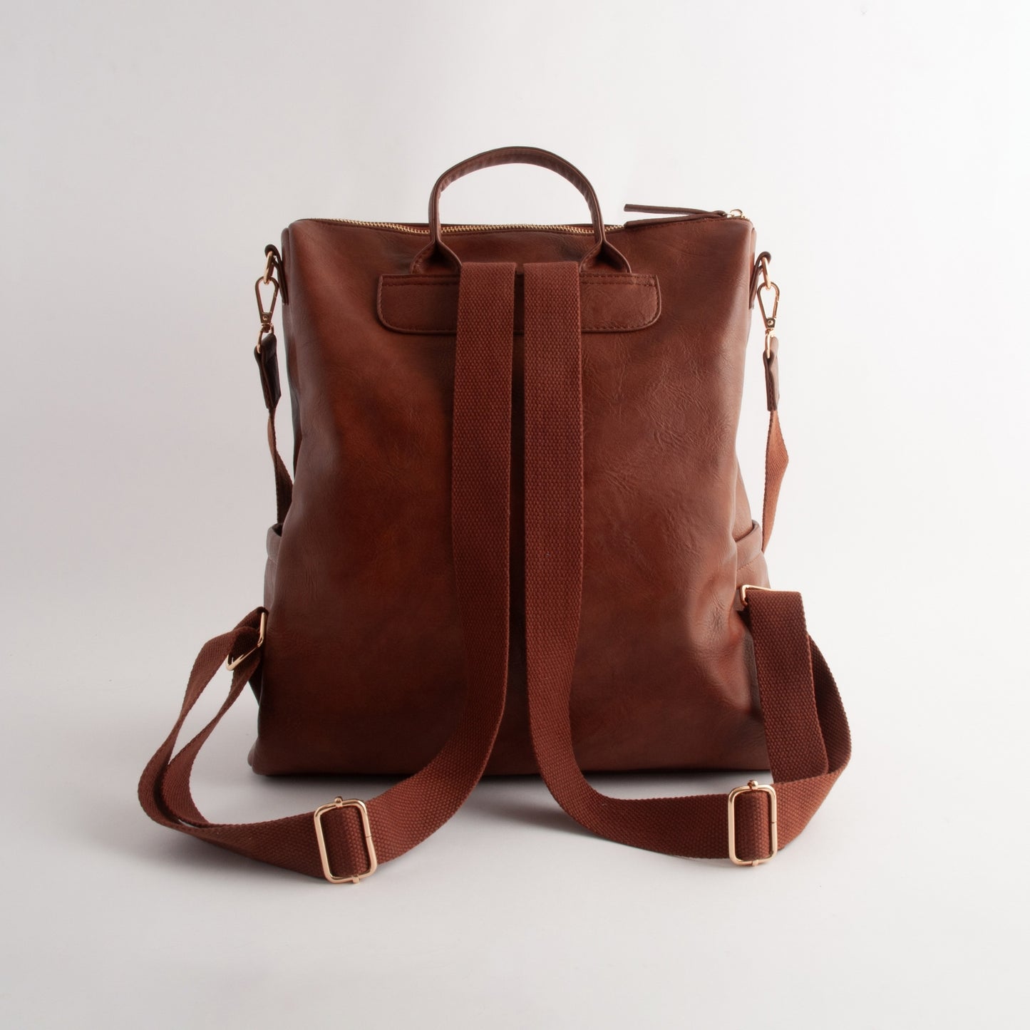 Kaiser Faux Leather Messenger Backpack - TAN