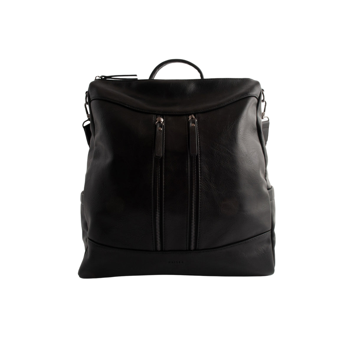 Kaiser Faux Leather Messenger Backpack - BLACK