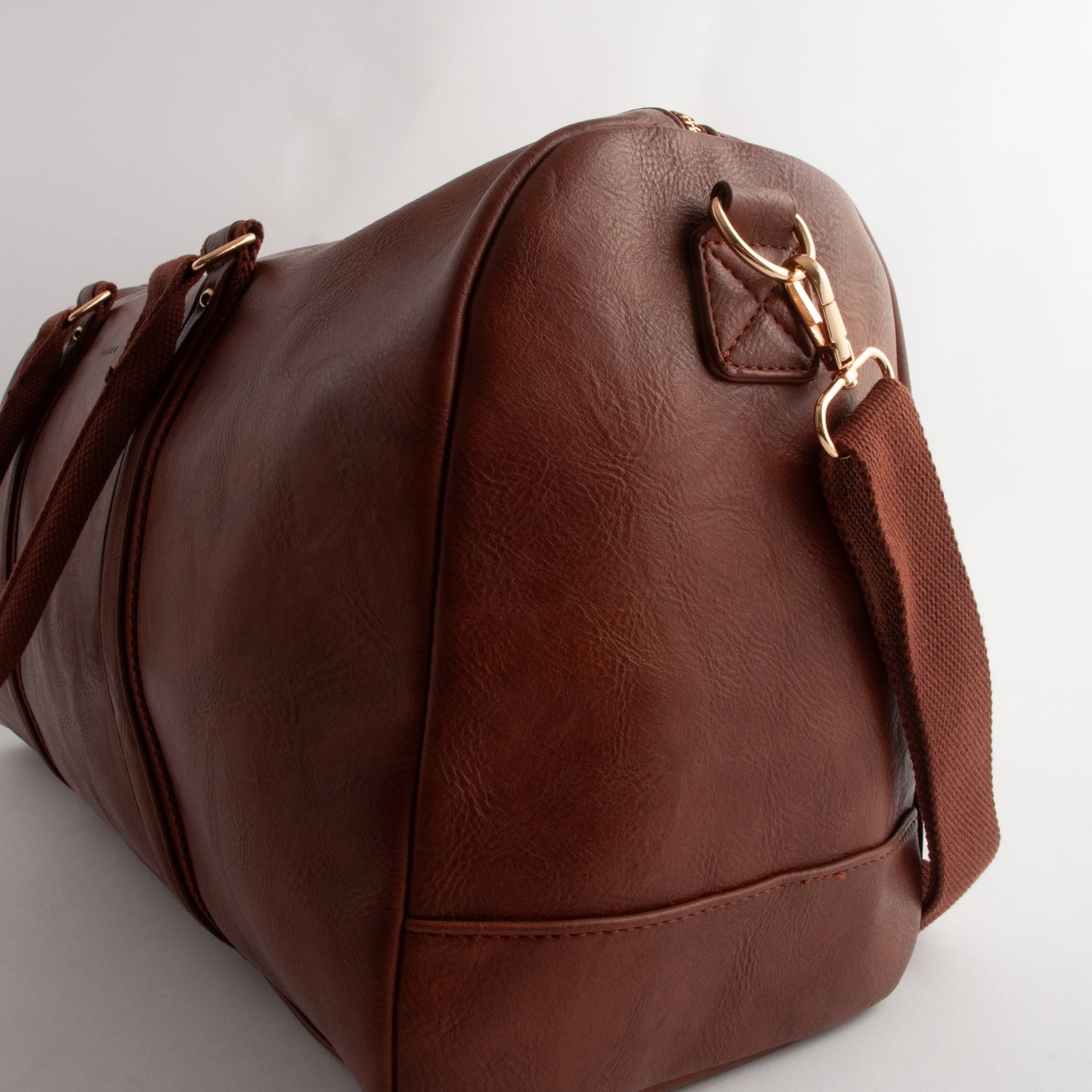 Kaiser Faux Leather Structured Duffle Bag - TAN
