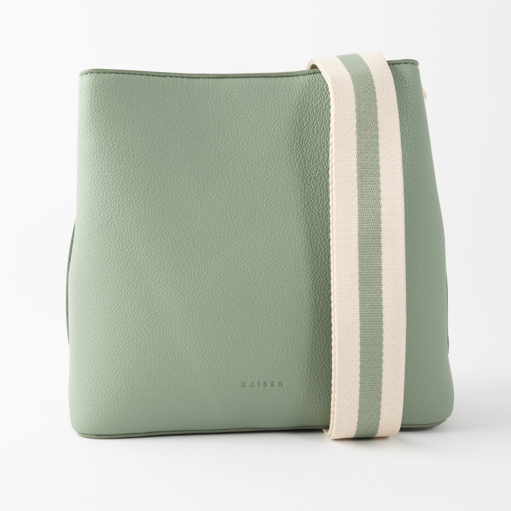 Golden Textured Strap Bucket Bag - SAGE