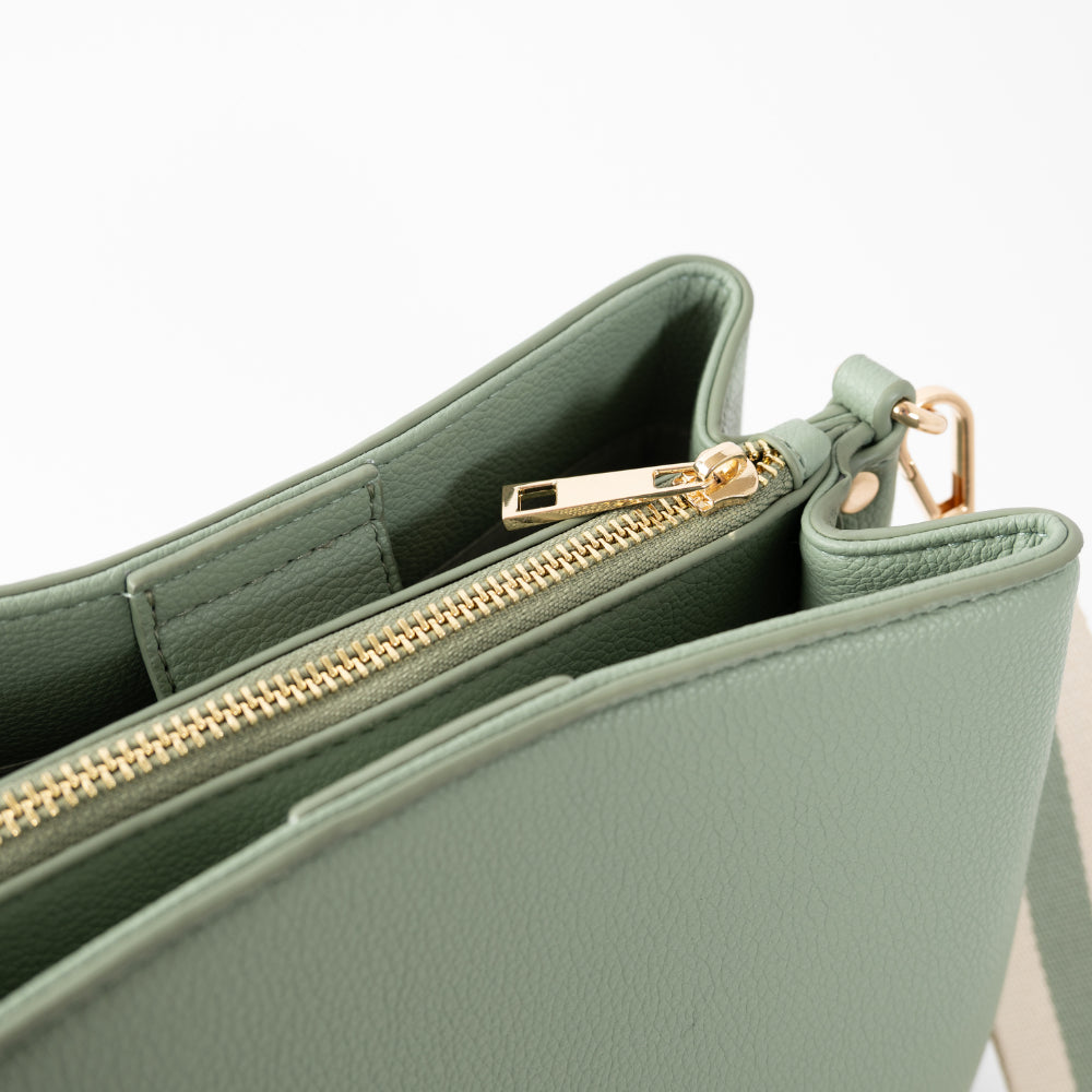 Golden Textured Strap Bucket Bag - SAGE