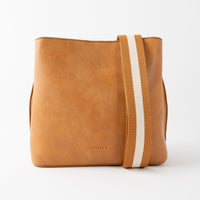 Golden Textured Strap Bucket Bag - TAN