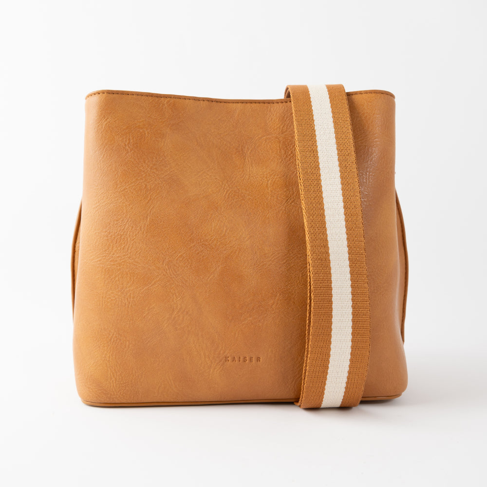 Golden Textured Strap Bucket Bag - TAN