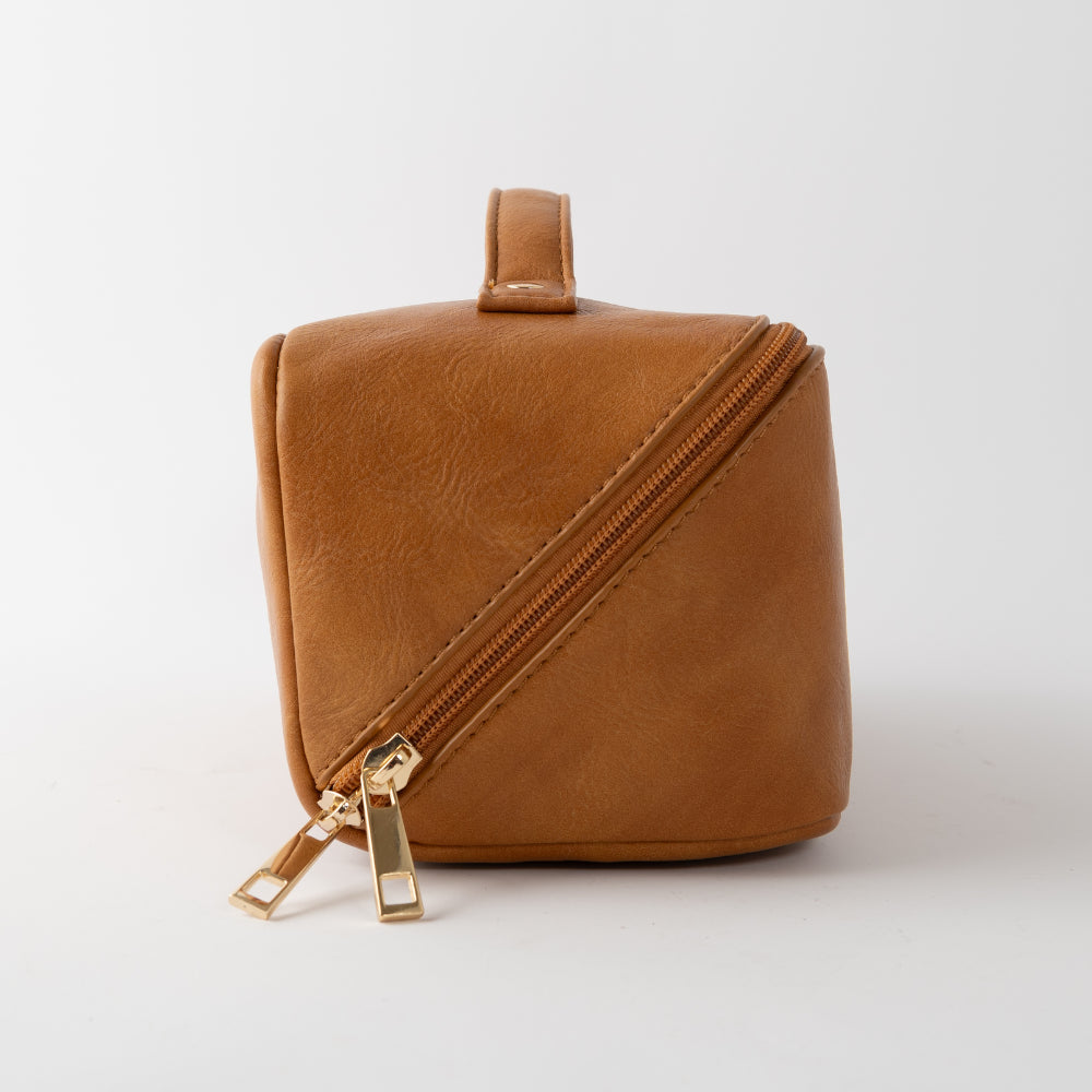 Golden PU Flatlay Toiletry Bag - TAN